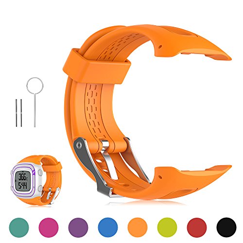 FESKIO - Correa para reloj deportivo Garmin Forerunner 10/Forerunner 15 GPS, de silicona suave (tamaño grande/pequeño), L/Men Size, Anaranjado
