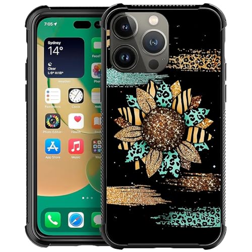 CARLOCA Compatible with iPhone 13 Pro Max Case,Shiny Sunflower Leopard Cases for Girl Fashion Graphic Design Shockproof Anti-Scratch Drop Protection Case for iPhone 13 Pro Max - image 1