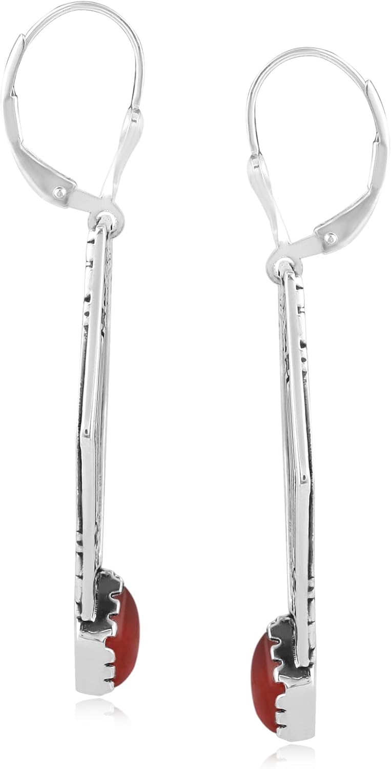 American West Jewelry Sterling Silver and Geometric Shape Genuine Gemstone Lever Back Earrings - Image 4