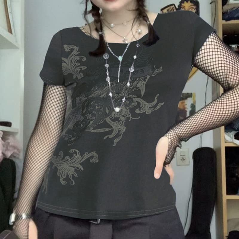 Vintage Y2K Grunge Aesthetic Gothic Punk T Shirt Short Sleeve Rock Graphic Print Crop Tee Slim Fairy Cotton Streetwear2