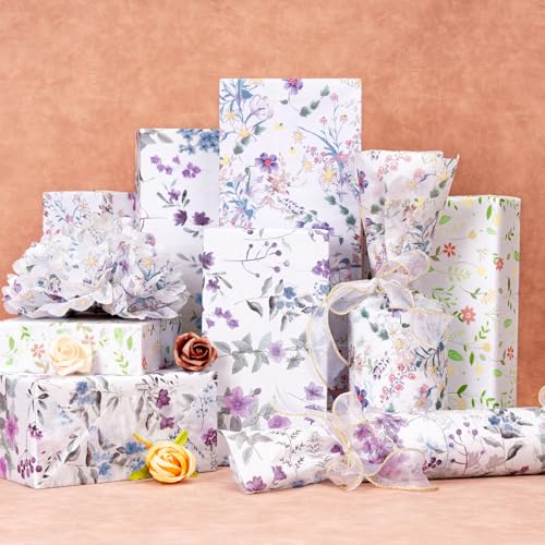 Image of Larcenciel 60 Sheets Vintage Floral Tissue Paper, Wild Flowers Art Tissue Paper for Gift Bags & Packaging, Colorful Watercolor Gift Wrapping Supplies for Crafts Christmas Holiday Wedding,13.8x19.7inch