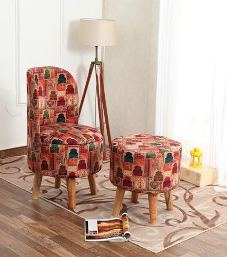 Image of NACIA Ottoman Chair & Pouffe Stool Set - Multipurpose Footrest & Seating for Living Room, Office, Dressing Table | Upholstered Stool Combo for Home Decor, Beige