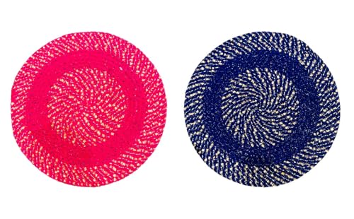 Image of Cotton Round Doormat for Entrance|Handmade Cotton Doormat | Quick Dry, Washable Door Mat for Home, Bathroom & Bedroom (Pink-Blue)