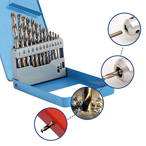 COMOWARE Cobalt Drill Bit Set- 13Pcs M35 High Speed Steel Twist Jobber Length for Hardened Metal, Stainless Steel, Cast Iron and Wood Plastic with Metal Indexed Storage Case, 1/16