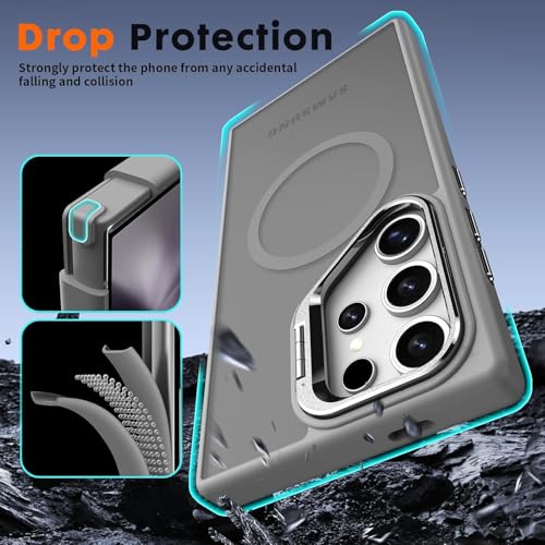 Image of DIZORO TPU Samsung Galaxy S23 Ultra Case Compatible with Wireless Charging,with Camera Stand,Military Grade Drop Tested,Translucent Hard Back Soft Edge Back Cover (Titanium)