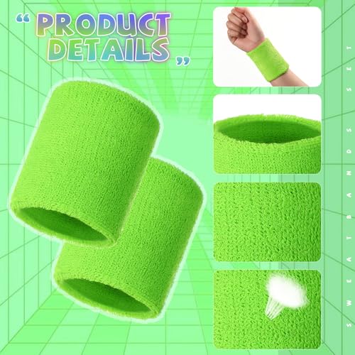 Image of WILLBOND 8 Pack Wrist Sweatbands Sports Wristbands Tennis Sweatbands Neon 80s Thick Cotton Gymnastics Sweat Band Athletic Football Soccer Sports Wristband for Men Women Party