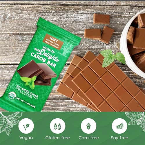 Missy J'S Organic Carob Dark Delights Unsweetened Mint Candy Bar 3 Oz 2 Pack, Vegan And Gluten-Free thumb #3
