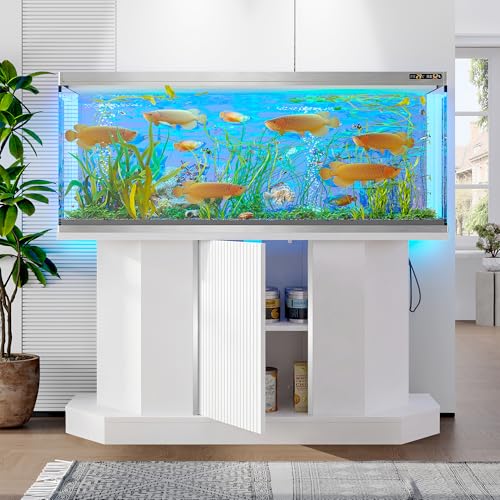 Image of 55-75 Gallon Aquarium Stand with Power Outlet, Heavy Duty Fish Tank Stand with 4 Cabinets, Storage Cabinet for Turtle Tank & Reptile Terrarium, 880LBS (47 inch-White)