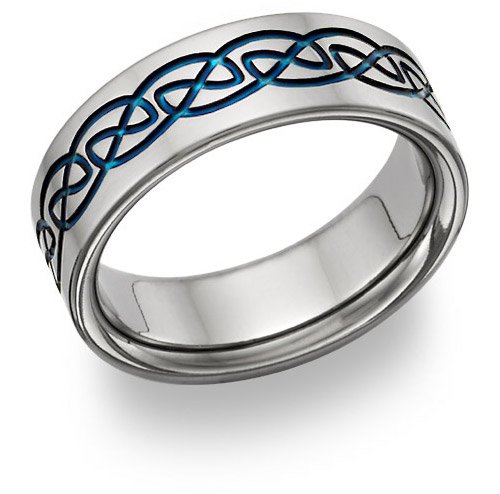 Blue Titanium Celtic Wedding Band Ring