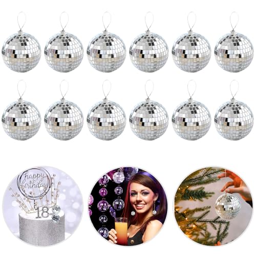 12 Stück Mini Discokugel,Deko Disco Ball Ohrringe,Spiegel Klein...