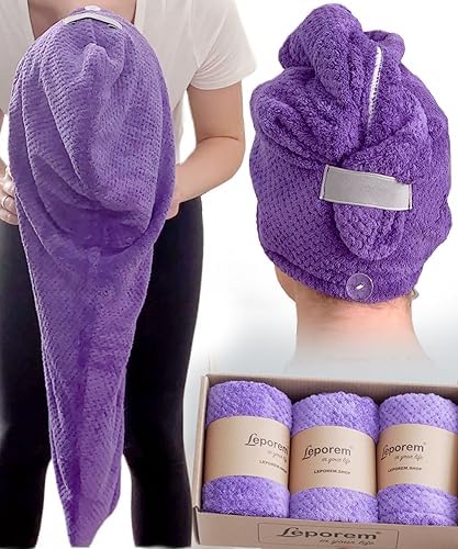 3 Pack Extra Large (30 inch X 11 inch) Microfiber Towel for Hair – Huge Super Fast Dry & Absorbent Hair Turban for Long, Curly Hair, Hair Caps for Women, Men, Kids (Hydrangea Rich Purple) 3 Pack Extra Large (30 inch X 11 inch) Microfiber Towel for Hair – Huge Super Fast Dry & Absorbent Hair Turban for Long, Curly Hair, Hair Caps for Women, Men, Kids (Hydrangea Rich Purple)