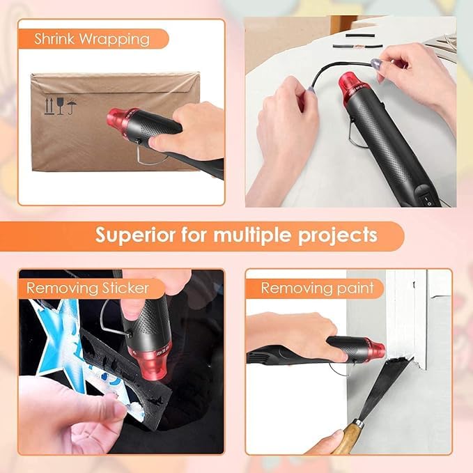 Image of Prabhas Designs - Mini Heat Gun, 300W Hot Air Gun, Multi-Function Electrical Heat Tool for DIY, Embossing, Shrink Wrapping, Drying Paint