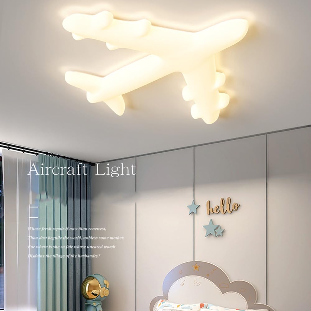 19,6-calowa dziecięca lampa sufitowa do sypialni, mlecznobiała, samolot, lampa sufitowa z możliwością ściemniania, duża lampa LED do sypialni chłopców i dziewcząt