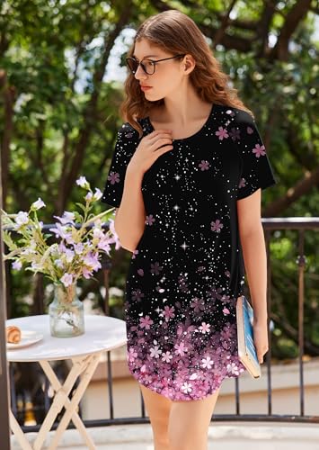 Image of Ekouaer Nightgowns for Women 3 Pack Sleep Shirts Short Sleeve Nightshirt Pullover Nightdress Soft Sleepwear