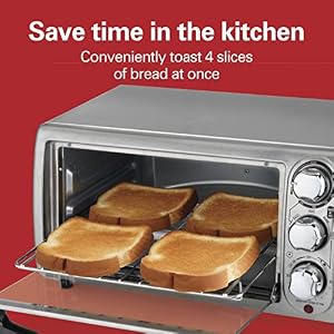 Hamilton Beach 31143 4-Slice Toaster Oven with 5 Cooking Modes (Bake, Broil, Keep Warm Toast & Bagel) with Stay On & Auto Shutoff, 2 Rack Positions, 1100 Watts and 3 Accessories, Stainless Steel Hamilton Beach 31143 4 Slice Toaster Oven with 5 Cooking Modes Bake Broil Keep Warm Toast Bagel with Stay On Auto Shutoff 2 Rack Positions 1100 Watts and 3 Accessories Stainless Steel