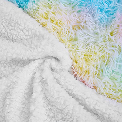 Junovo Soft Shaggy Rainbow Blanket For Girls Kids, Fuzzy Colorful Throw Blankets For Bed, Cute Fluffy Plush Blanket With Cozy Sherpa, Washable Faux Fur Rainbow Throw Blanket For Couch Sofa, 50"X60" #TOP2