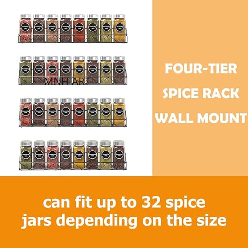 Image of MNH ART4 Tier Bathroom Floating Shelves Organizer Wall Mount Spice Rack for Kitchen Storage for Cabinet & Drawer Spice Rack Set for Kitchen (Vintage)