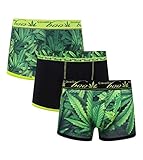 RAIS Men's Comfort Cotton Weed Leaf Print Underwear 3-Pack Hipster Style Boxers (US, Alpha, X-Large, Regular, Regular, Weed Leaf)
