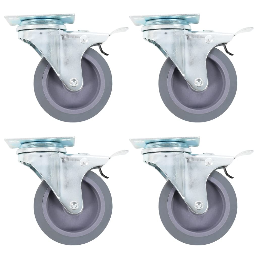 4 Lenkrollen mit Doppelbremsen 75 mm TPR Gummi leise Rollen für Werkstatt Wagen Möbel Transporttechnik, maximale Belastung 45 kg je Rolle