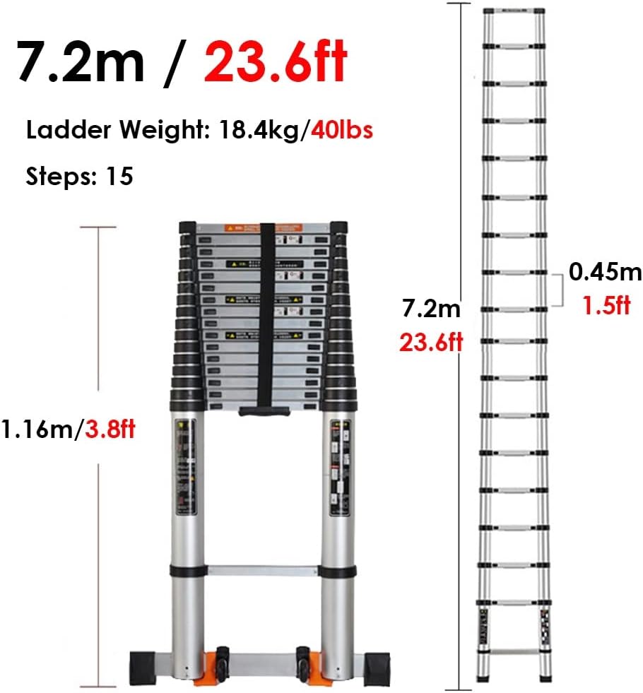 Telescopic Ladder Telescopic Ladders Multi-Purpose Extendable Ladder Telescopic Ladder Aluminum Telescoping Ladder 20ft / 23.6ft / 25ft / 26ft, Heavy Duty Folding Telescopic Extension Ladder