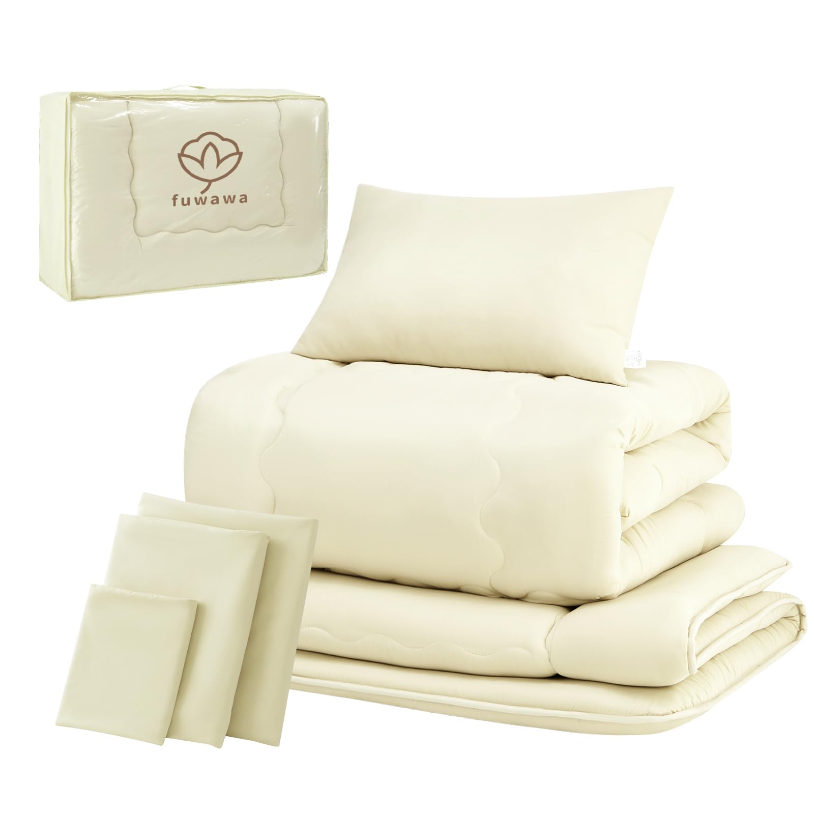 fuwawa Comforter Set, Single, 7-Piece Set, SEK Certified, Antibacterial, Odor-Resistant, Mildew-Free Allergy, Washable, Comforter Set, Extra Volume, 3.5 lbs (1.6 kg) Comforter, High Density Solid