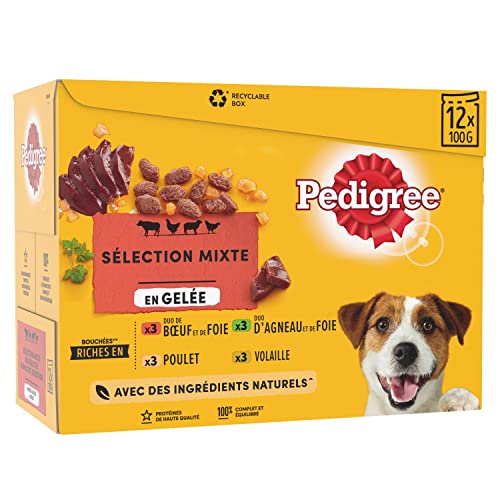 PEDIGREE Repas pour Chien - 48 Sachets Fraîcheur (Lot de 4 Packs 12x100g) - Pâtée pour Chien en Gelée - Boeuf / Volaille / Agneau / Poulet - Nourriture Complète & Equilibrée avec Ingrédients Naturels Cover