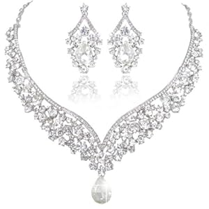 EVER FAITH® Cristal Autrichien Forme V Fantaisie Parures Bijoux Transparent Ton d’argent N01911-9