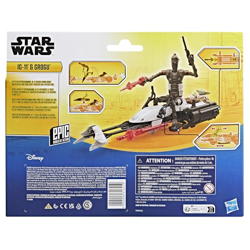 STAR WARS Epic World of Action IG-11 & Grogu Speeder Bike, 4-Inch Scale Action Figures & Vehicle, Toys for Boys & Girls Ages 4+ image 11