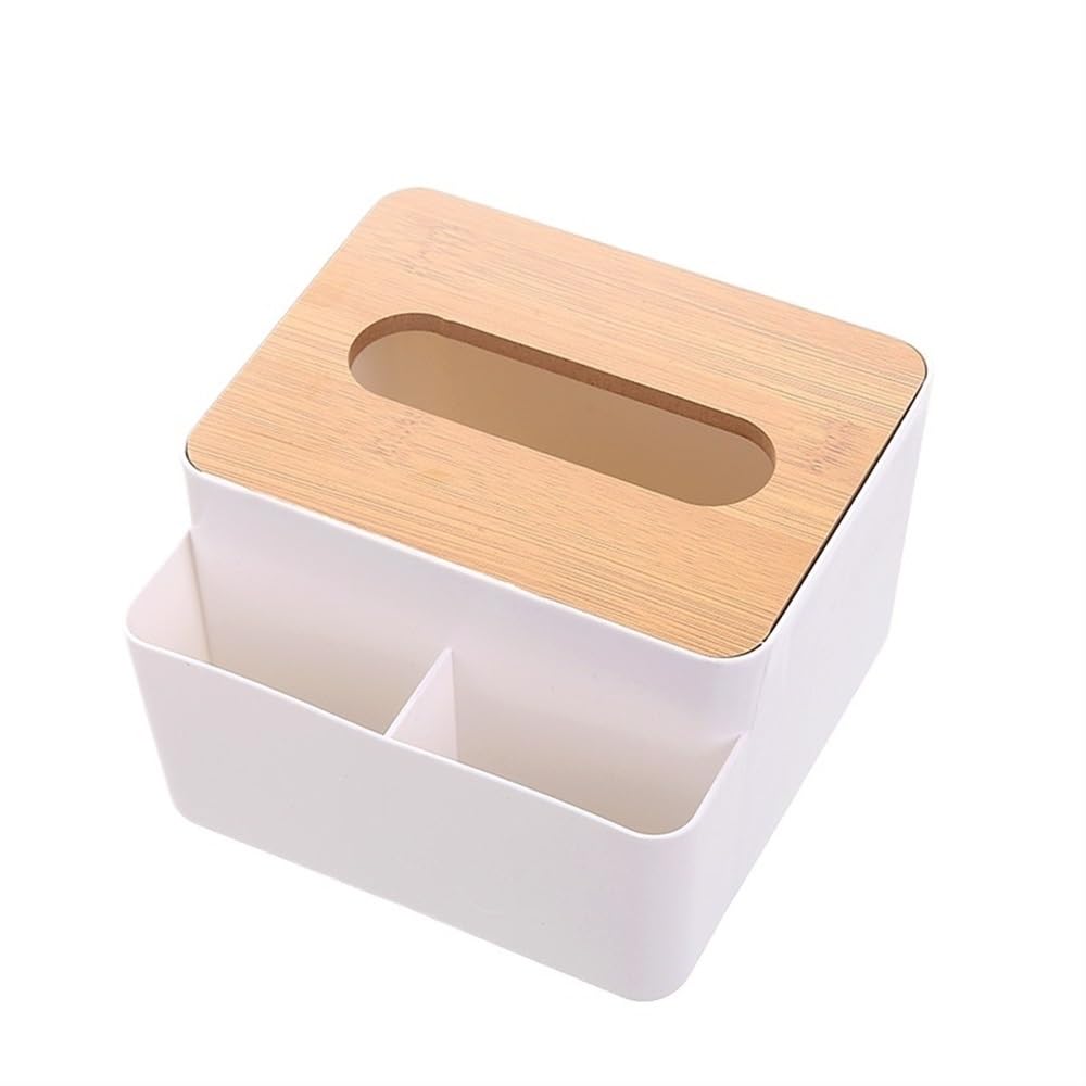Tissue box holder,tissue dispenser,Plastic Tissue Box Wooden Lid Round/Square Napkin Holder Container Wet Tissue Paper Dispenser Case Home Car Organizer(Square)