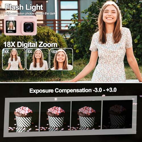 Câmera digital de tela dupla 5K atualizada, câmera fotográfica Vlog de 80 MP para YouTube, campus, viagens, câmera compacta de apontar e fotografar para adolescentes e iniciantes com foco automático - Imagem 6