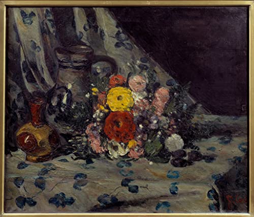 Prints toile peinture murale bouquet au dalhia jaune tableau Paul Cézanne 60x90cm