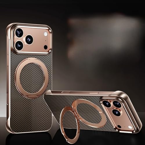 Étui arrière magnétique iPhone 15 fibre de carbone métal doré