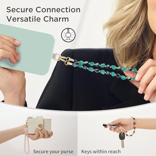 Image of POSADINA Natural Stone Phone Charm, Beaded Healing Phone Wrist Strap, Handmade Cellphone Chain Lanyard with Tether Tab