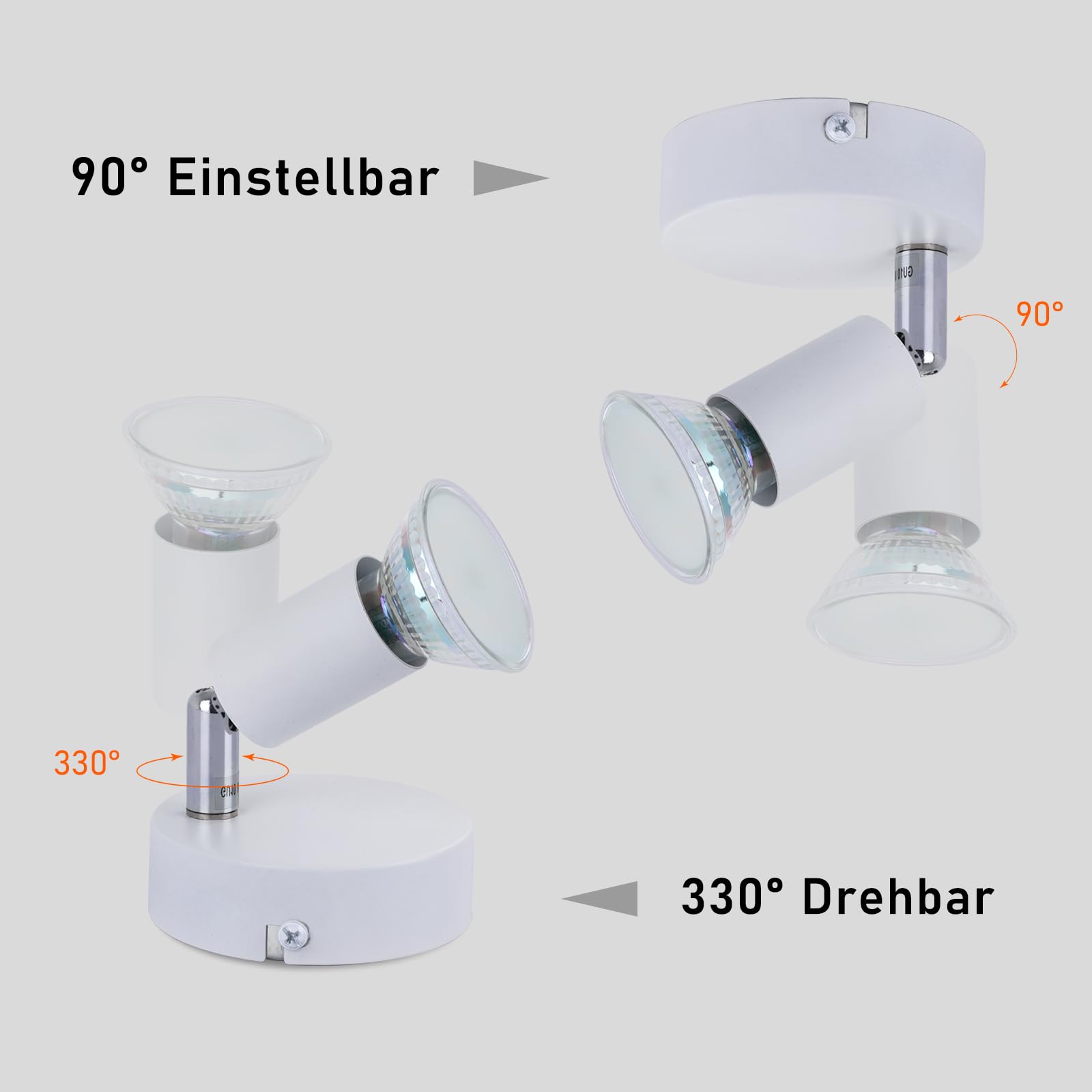 LED Lampara GU10 Foco Pared Lámpara Techo Blanco 2ER | Foco Orientable 330° Pasillo Pared Dormitorio Baño Cocina, Bombilla NO Incluida