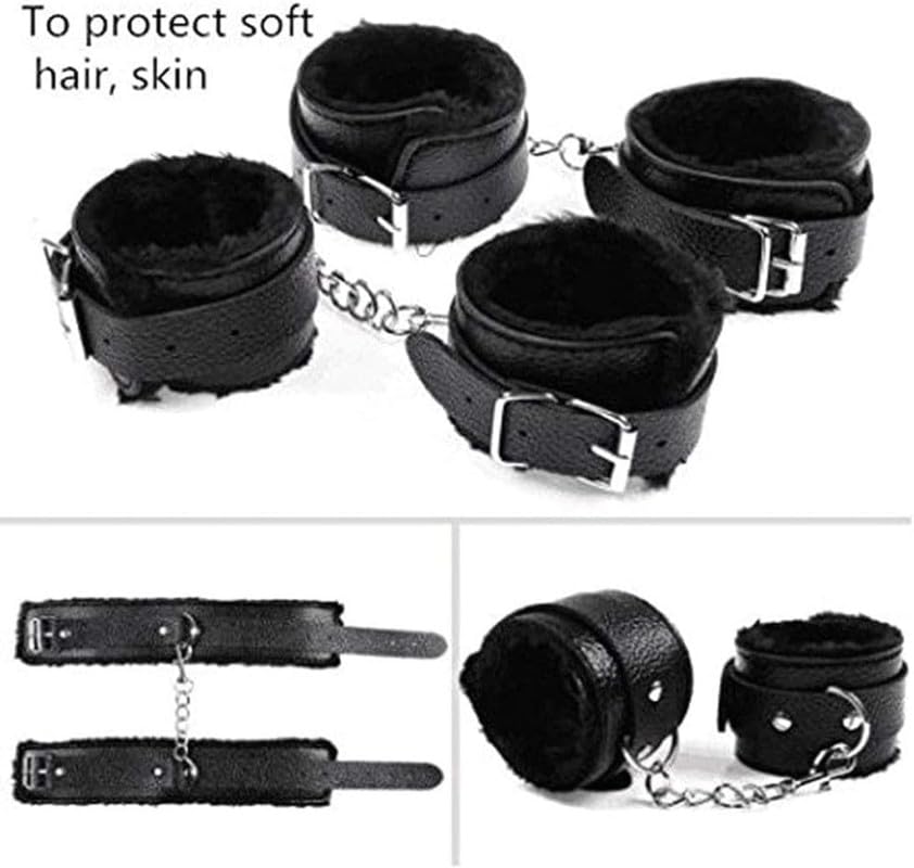 Sex Bondaged 10 Pezzi Regolabile in Pelle Nera Combinazione Kit con Manette in Pelle Regolabile E Sex Piuma Bastone - D25