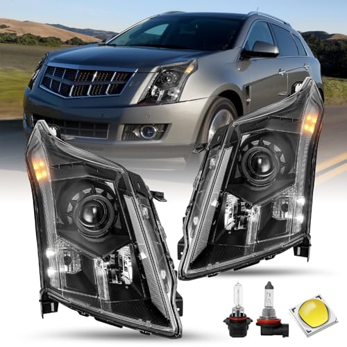 JSBOYAT Halogen Headlight Assembly Fits for 2010-2016 Cadillac SRX 2010 2011 2012 2013 2014 2015 2016 Factory OE Style Projector Replacement Black Housing with Bulbs NOT Fit HID Model
