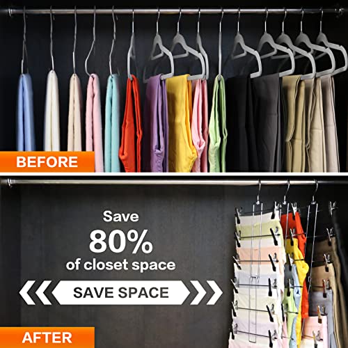 3 Pack Pants-Hangers-Space-Saving,6 Tier-Closet-Organizers-And-Storage Skirt Hangers With Clips,Closet-Organizer-Clothes-Organization-And-Storage Jeans Scarf Hangers,College-Dorm-Room-Essentials Decor #TOP1