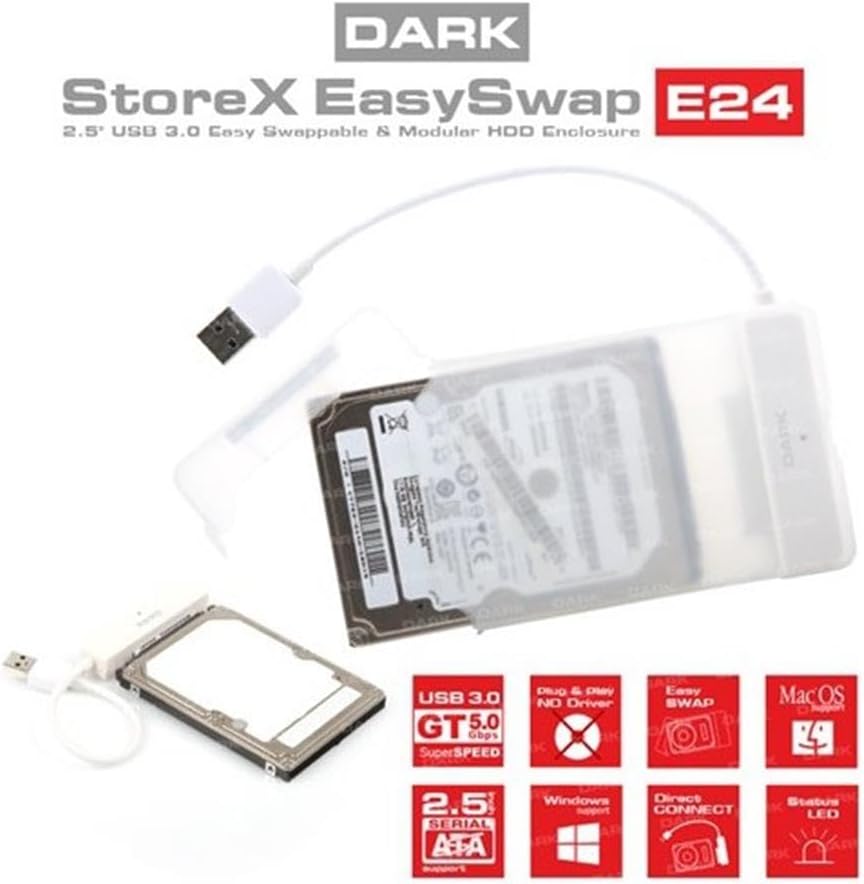 DARK DK-AC-DSE24U3, Storex E24 2.5" USB 3.0 Çıkarılabilir Başlıklı Şeffaf SATA Disk Kutusu