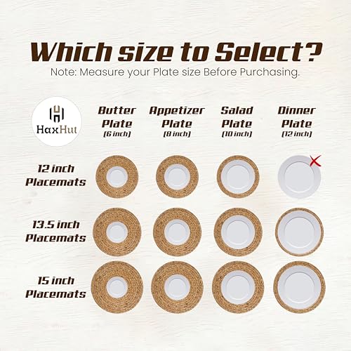 Image of Round Woven Placemats Set of 4, Wicker Placemats for Dinner Plates | 13.5 Inch Natural Rattan Boho Style Braided Place Mats, Non-Slip, Heat Resistant, Dining Table Chargers with Bag for Storage