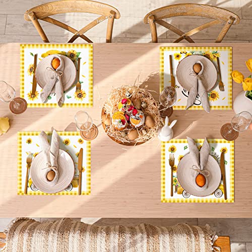 Moukeren Set Of 6 Sunflower Placemats Rustic Vintage Sunshine Place Mats Gnome Truck Washable Dining Table Mats For Outdoor Indoor Dining Room Table Decoration Kitchen Decor, Yellow, 13 X 15 Inch #TOP5