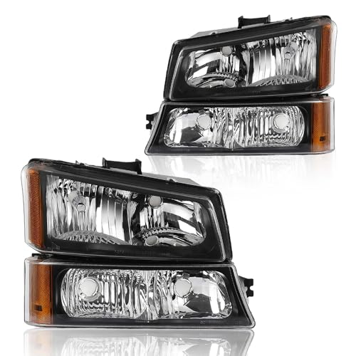 Image of GRAND ORANGE Headlight Assembly Compatible with Chevy Silverado 1500 2500 3500 1500HD 2500HD 2003-2006 / Avalanche 2003-2007 Clear lens Black Housing Bumper Lamps