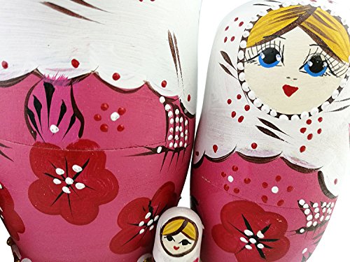 Matrjoschka-Puppen im rustikalen Stil, rote, rosafarbene Matroschka-Puppen, Holz-Stapelspielzeug, handgefertigtes Geschenk, Holzpuppen, Kindergeschenk, Kinderzimmer-Dekoration, 5 Stück