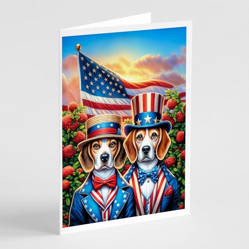 Caroline's Treasures All American Beagle Greeting Cards Pack of 8 Blank Cards with Envelopes Whimsical A7 Size 5x7 Blank Note Cards
