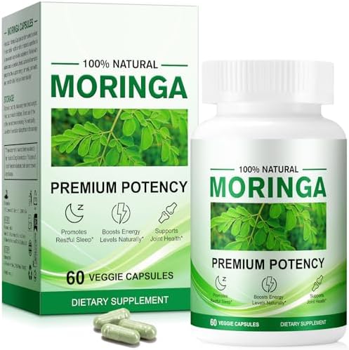 Moringa Capsules, Pure Moringa Oleifera Leaf Powder | Potent Green Superfood Supplement for Energy & Immunity | Non-GMO, 60 Capsules