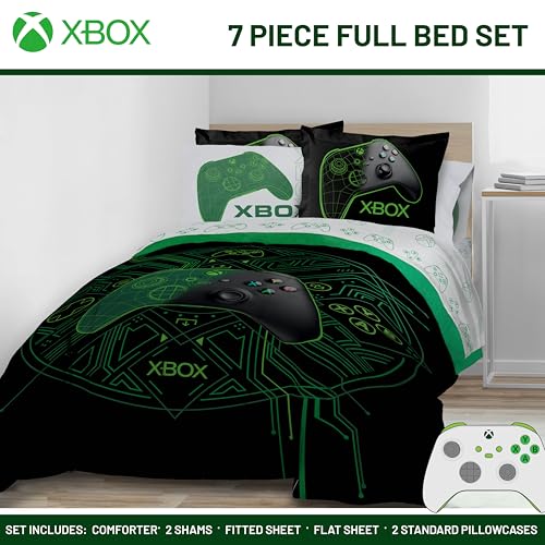 Image of Jay Franco Kids Comforter Set Includes Sheets and Pillow Covers - Soft and Cozy Bed Set for Stylish Room Decor, Official Licensed Product, White - Xbox, 7 Piece Full