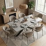 JIEXI Set di 6 tavoli da pranzo allungabili, 130 x 170 cm, 6 sedie in tessuto, superficie rettangolare in MDF e polvere di cemento, stile moderno e contemporaneo, per sala da pranzo e cucina