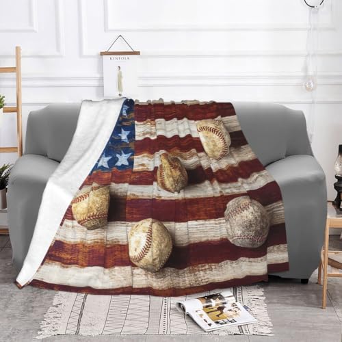 Couverture flanelle drapeau américain baseball anti froid canapé lit