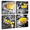 DJSYLIFE Kitchen Wall Decor Black and White Yellow Wall Art Bread Cake Fruit Picture Canvas Print Paintings for Cafe Dining Room Restaurant Farmhouse Kitchen Decoration 12 Wx12 Hx4