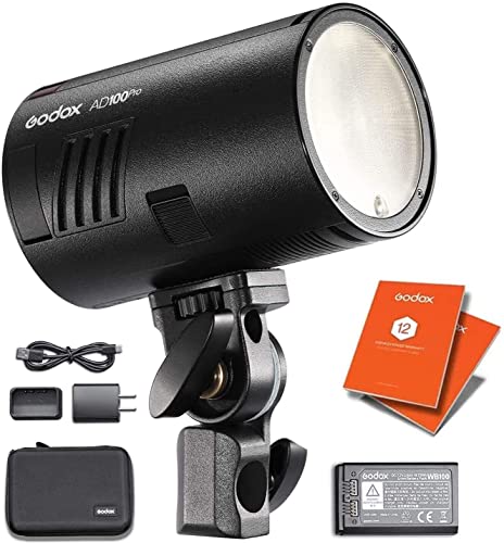 GODOX AD100 Pro Portable Flash Head Strobe Light Kit 100Ws Round Head TTL HSS Lightweight Portable Compact Off-Camera Flash Modelling Light + Dome Diffuser + 12 Month Extended Warranty Card (3 Yrs)