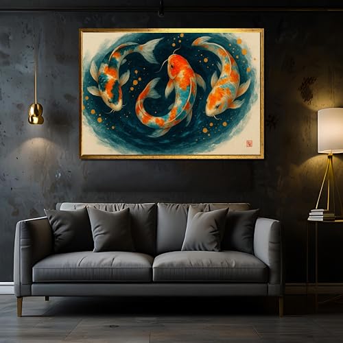 Tableau carpes koï impression toile décoration zen moderne 60x80